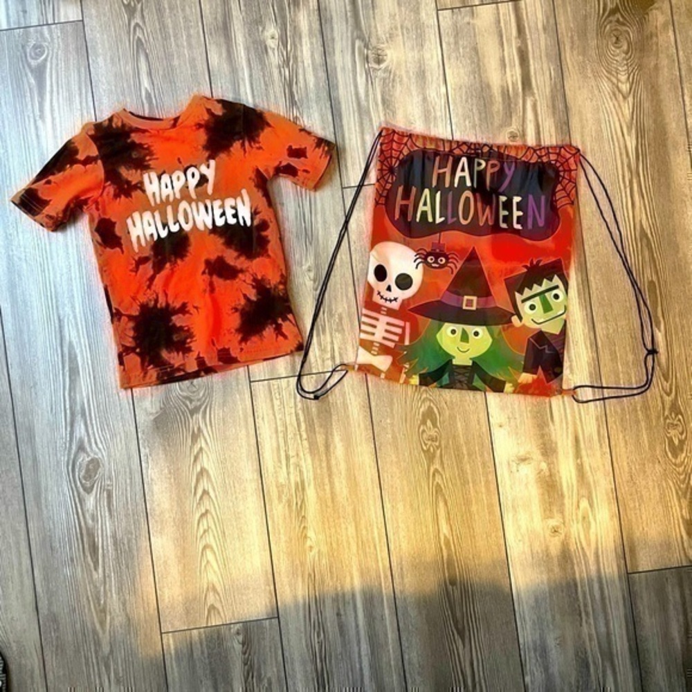 Kid’s Halloween Shirt Size Extra Small & trick or treat Candy Bag/Backpack